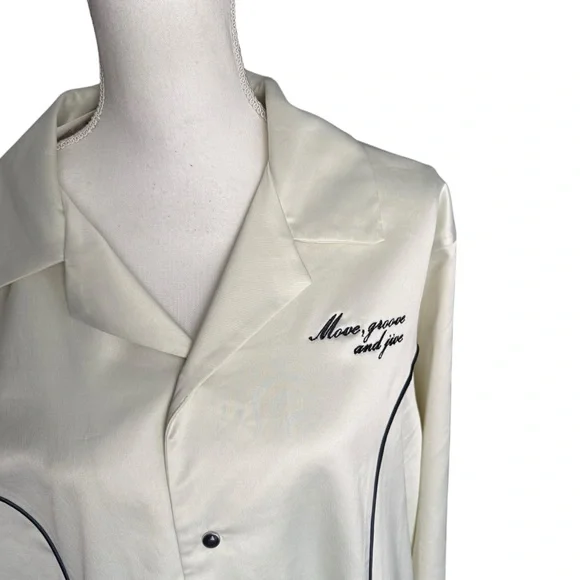 NWT ZARA Men's Satin Button Up Shirt Jacket white Retro Embroidery Size xlarge - Picture 2 of 8